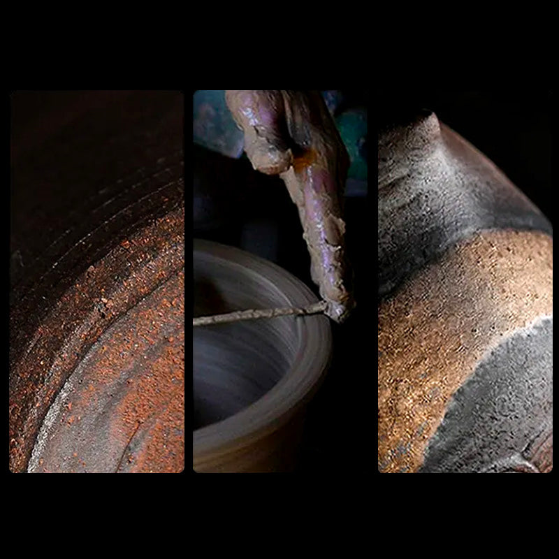Handmade Ancient Alchemy Gilt Iron-Glazed Teapot - Wabi-Sabi Japanese Retro Pottery with Solid Wood Handle