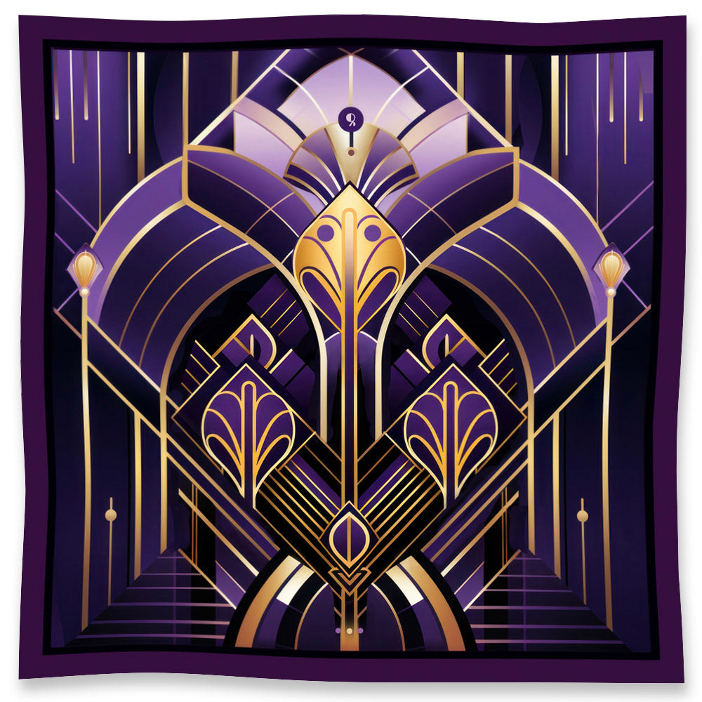 Jewels of Art Deco -Amethyst Theater- Pure 100% Silk Scarf