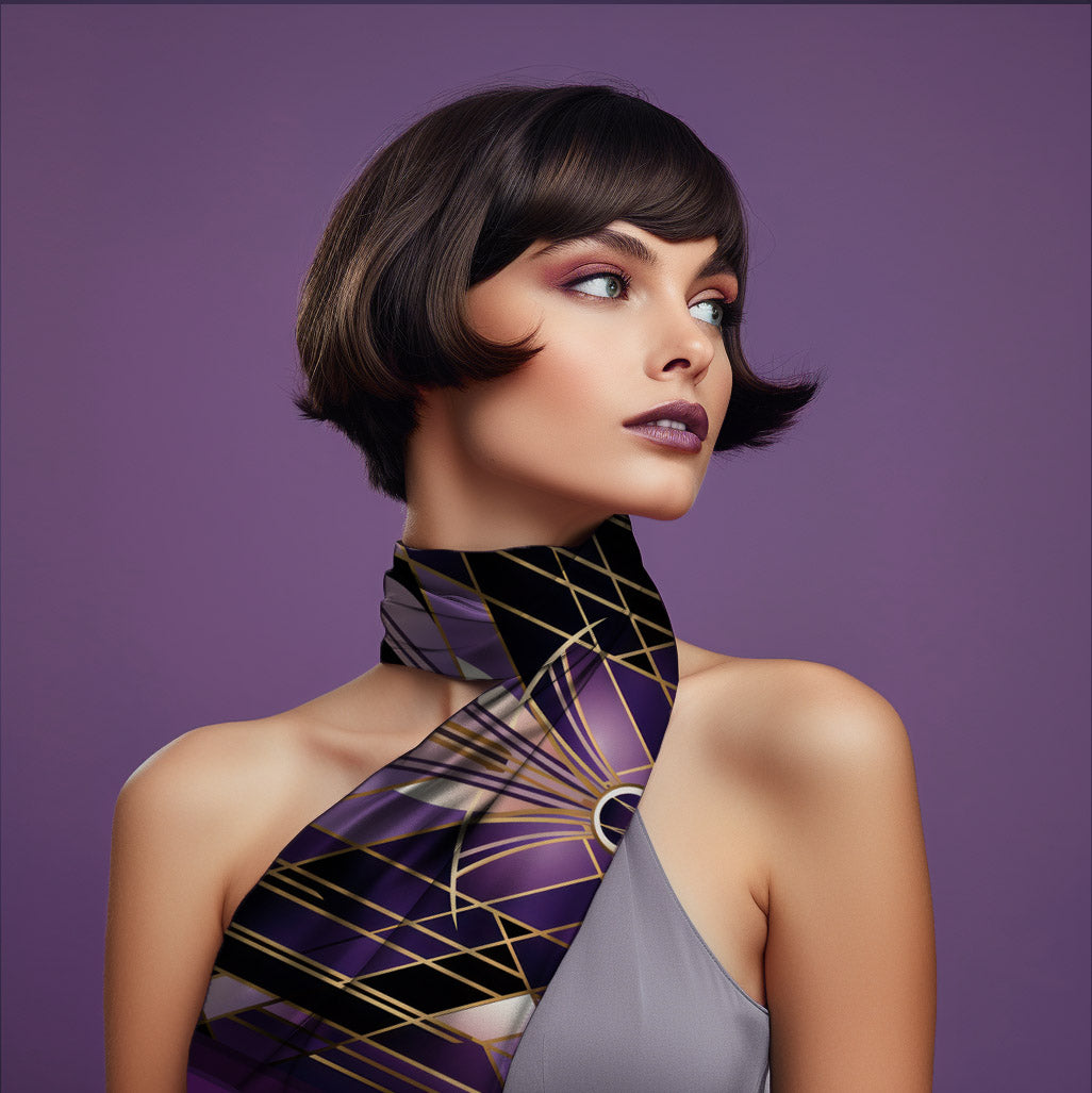 Pure Natural Silk Scarf Jewels of Art Deco - Amethyst Mirror