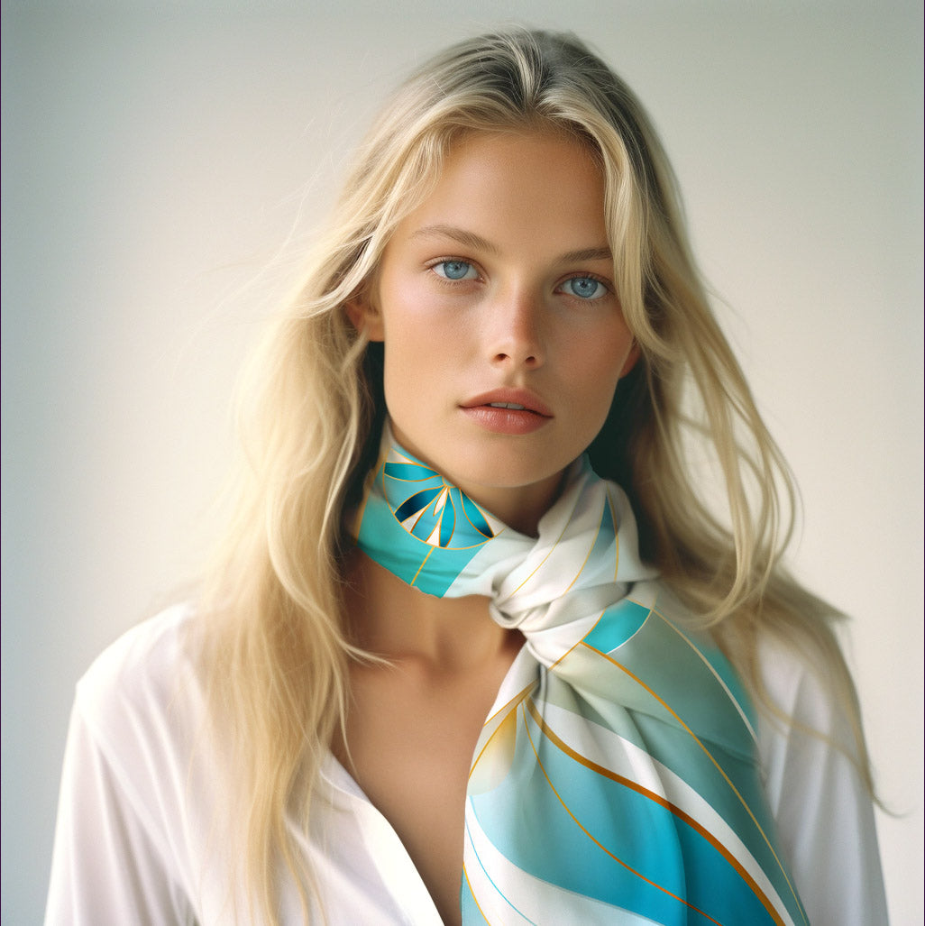 100% Silk scarf - original art - Jewels of Art Deco - Aquamarine