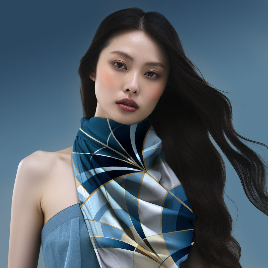 Jewels of Art Deco - Sapphire Arch - Pure Natural Silk Scarf