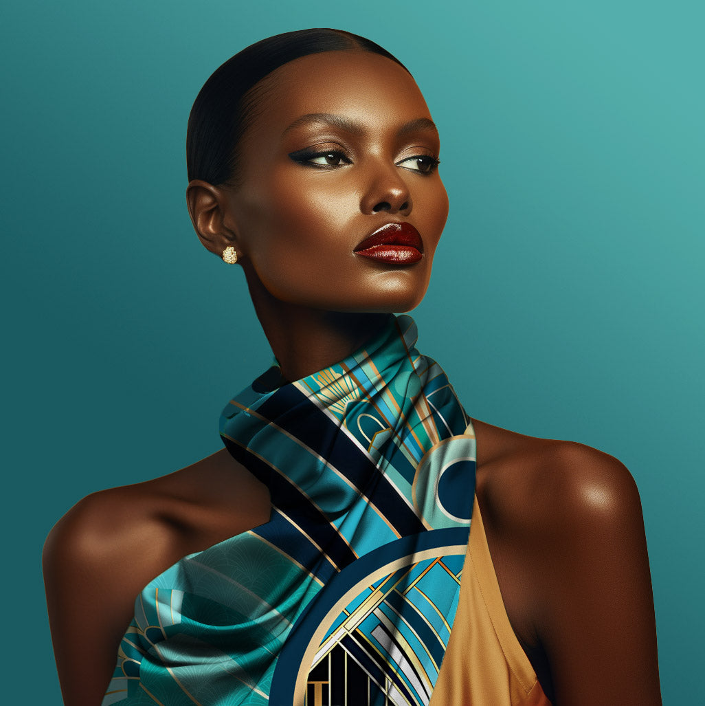 Jewels of Art Deco- Turquoise - Pure 100% Silk Scarf