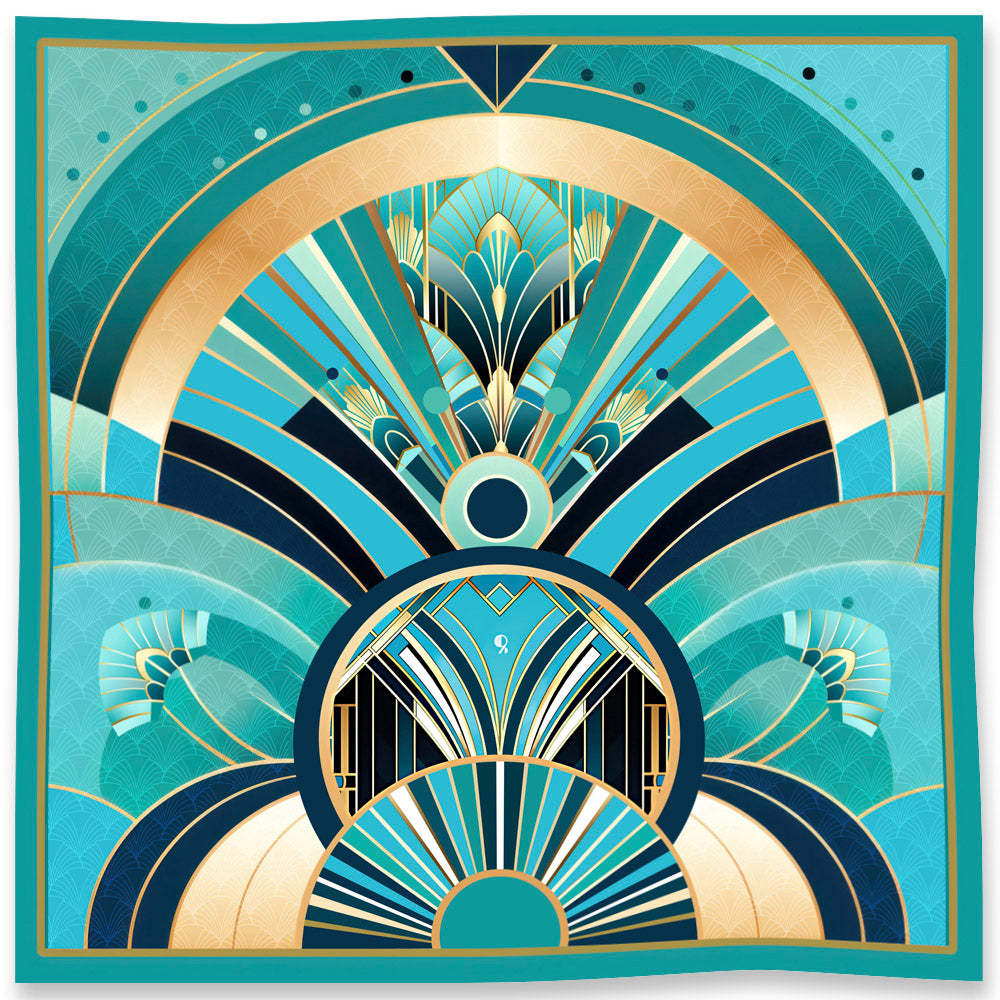 Jewels of Art Deco- Turquoise - Pure 100% Silk Scarf