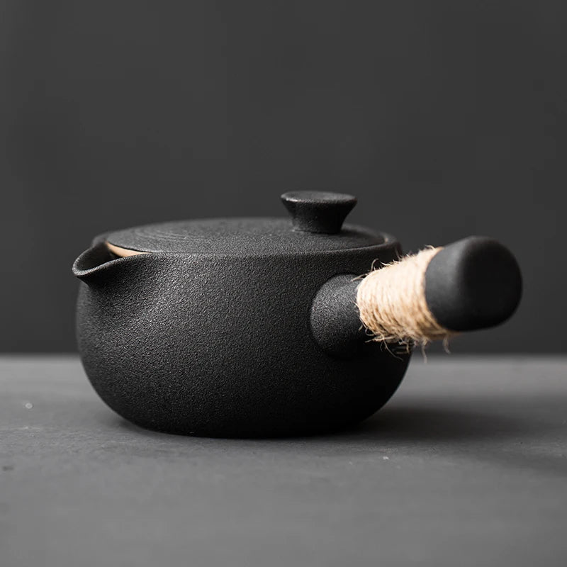 Japanese Style Rough Pottery Side Handle Teapot - Wabi-Sabi