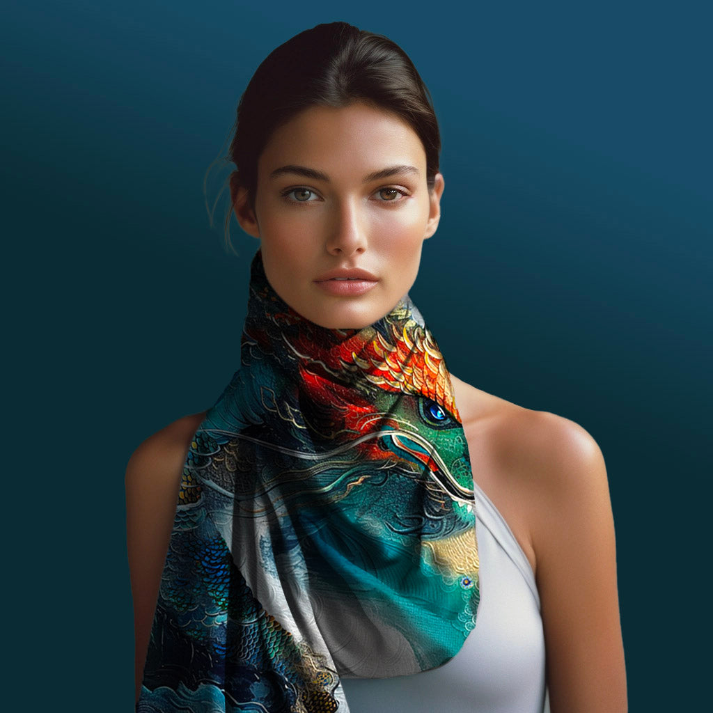 silk scarf, pure silk scarf, power dragon scarf, dragon silk scarf