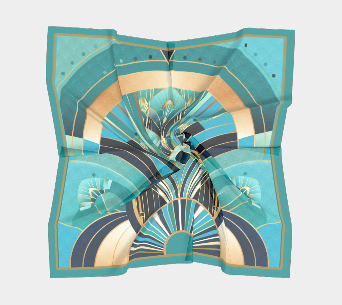 Jewels of Art Deco- Turquoise - Pure 100% Silk Scarf