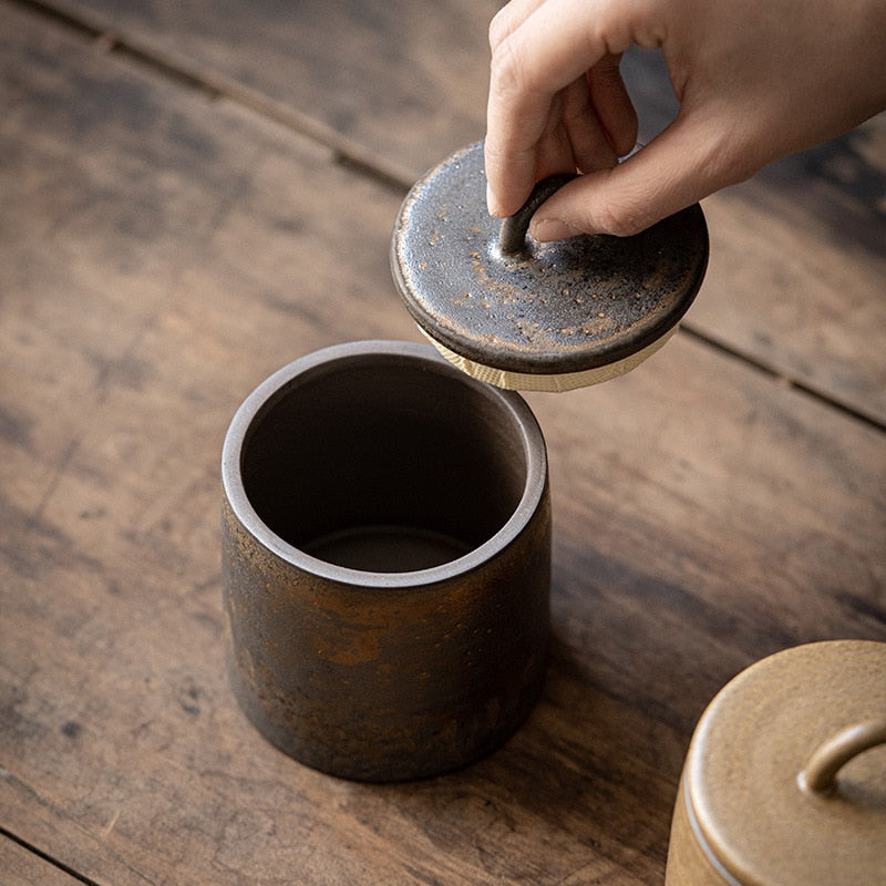 Wabi Sabi Ceramic Sealed Tea Jar Storage Container