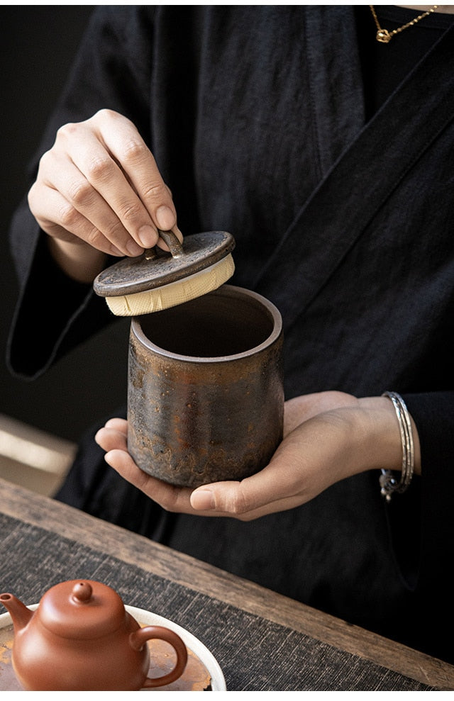 Wabi Sabi Ceramic Sealed Tea Jar Storage Container