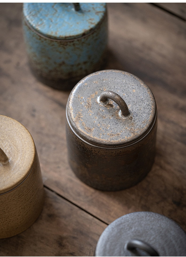 Wabi Sabi Ceramic Sealed Tea Jar Storage Container