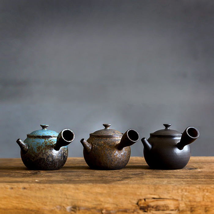 Wabi Sabi Side Handle Japanese Style Iron Glaze Teapot