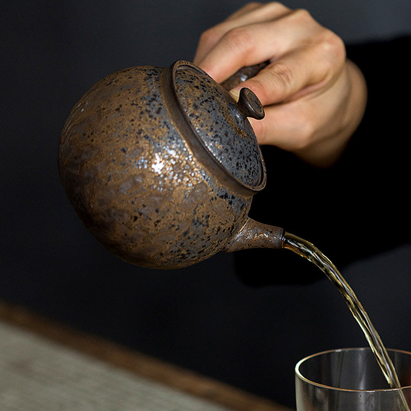 Wabi Sabi Side Handle Japanese Style Iron Glaze Teapot