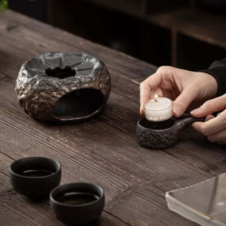 Wabi Sabi Japanese Handmade Stoneware Teapot and Tea Warmer Set-