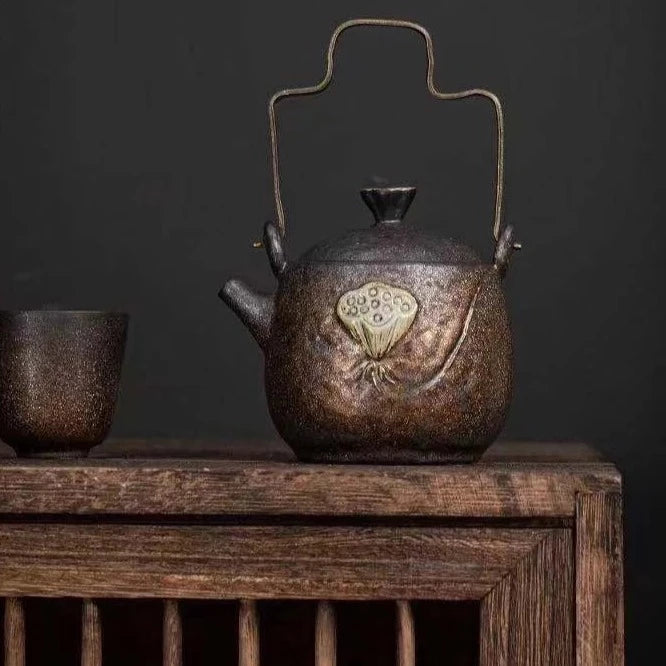 Wabi Sabi Japanese Handmade Stoneware Teapot and Tea Warmer Set-