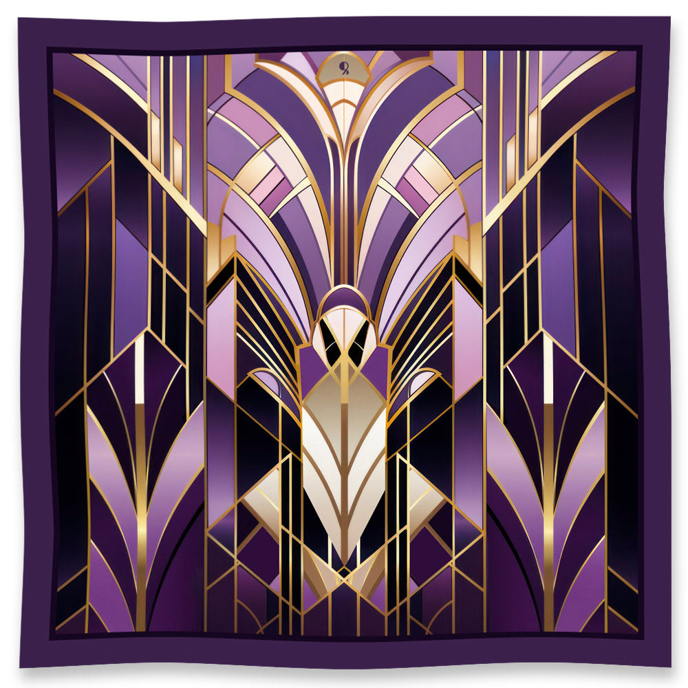 Pure Natural Silk Scarf Jewels of Art Deco  - Amethyst Reflection