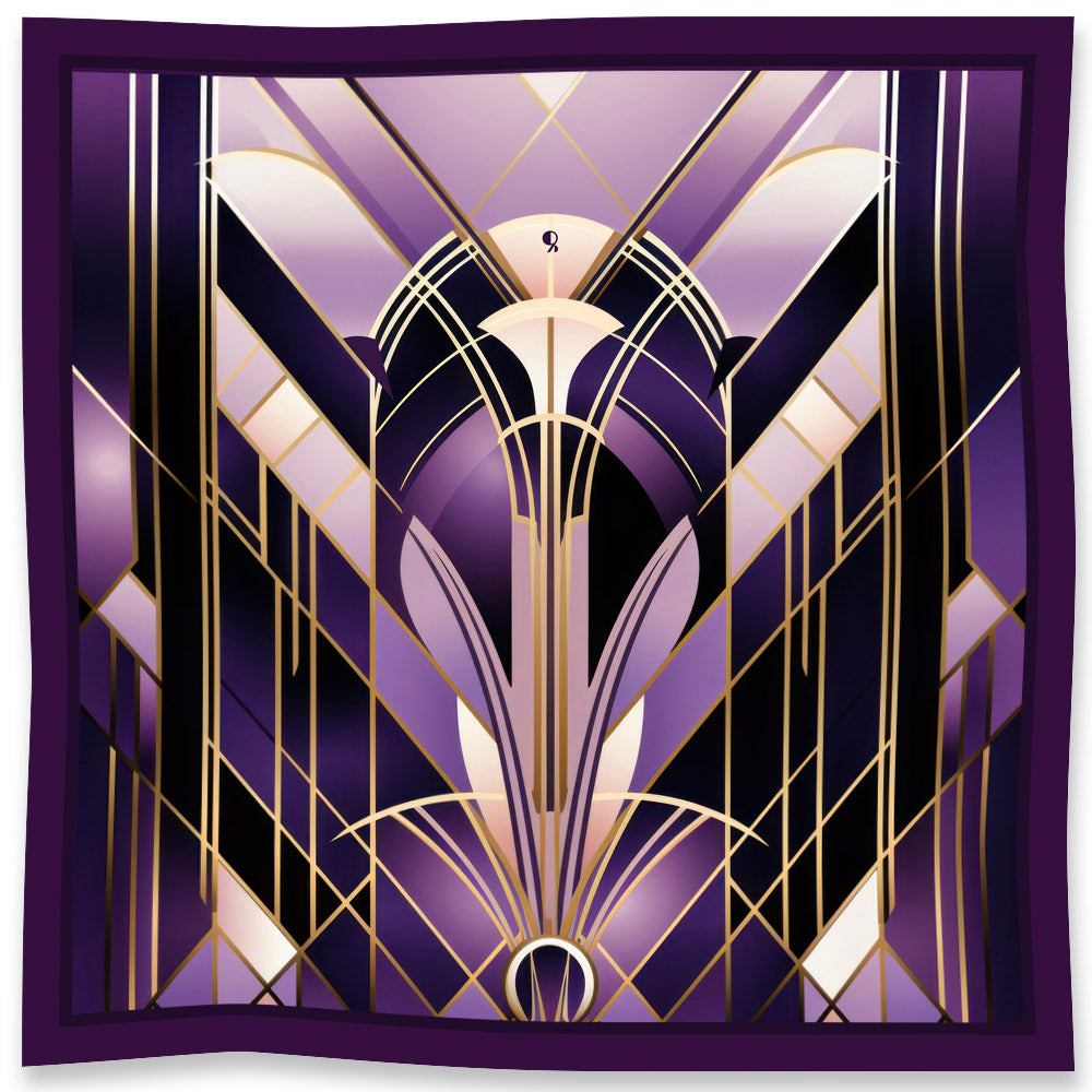 Pure Natural Silk Scarf Jewels of Art Deco - Amethyst Mirror