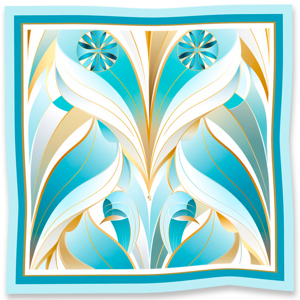 100% Silk scarf - original art - Jewels of Art Deco - Aquamarine