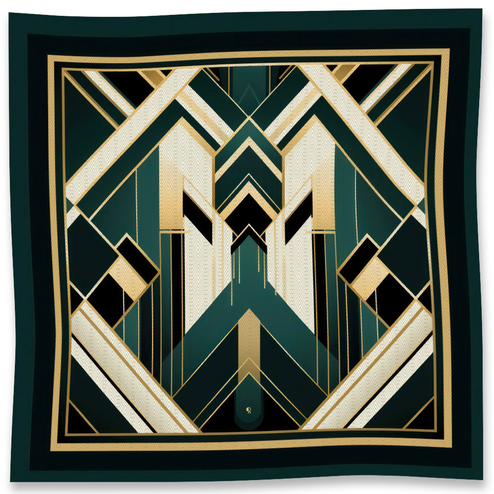 Jewels of Art Deco - Emerald Geometry - Pure Natural Silk Scarf
