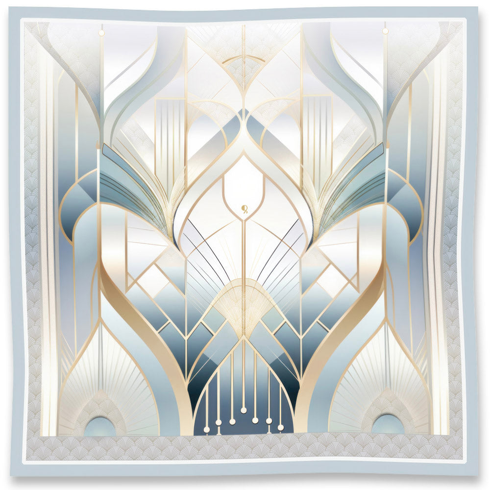 100% Silk Scarf - Original Art  Silk Scarf - Jewel of Art Deco - Moonstone Crown