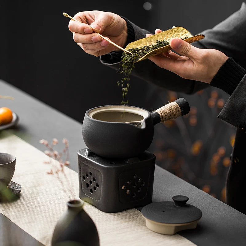 Japanese Style Rough Pottery Side Handle Teapot